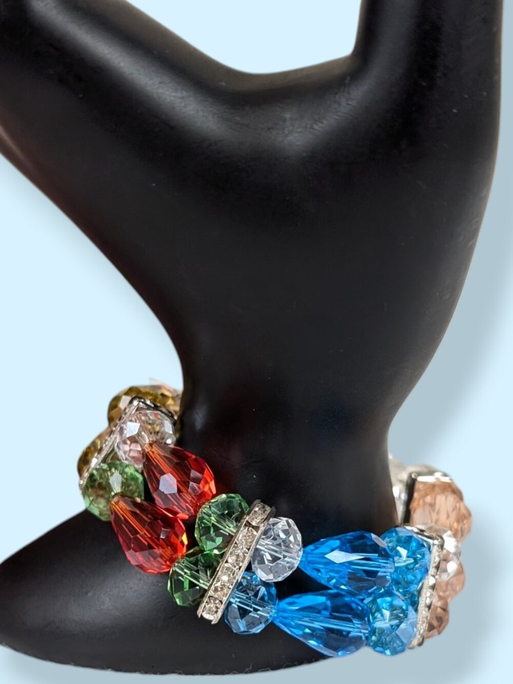 2-Row Colorful Crystal Beaded Stretch Bracelet